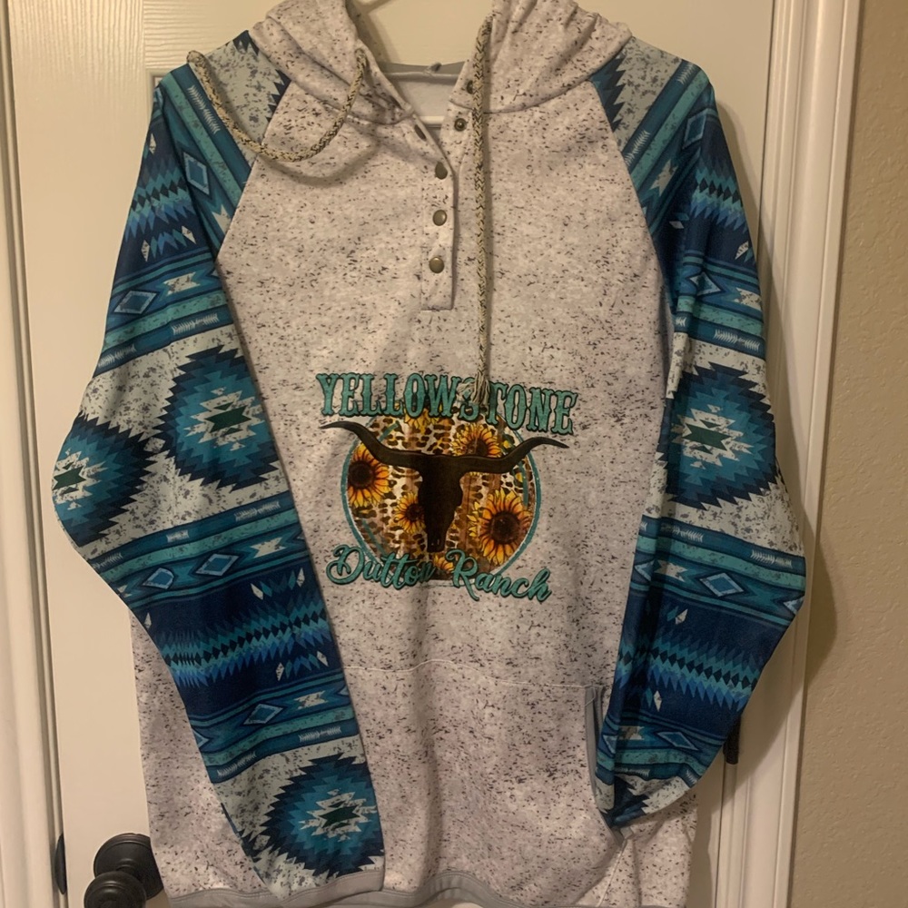 Women's Yellowstone Cowboy Aztec Print Hooded Sweater